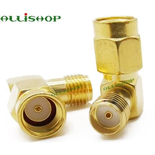 2Pcs RP SMA Male To SMA Female Jack Right Angle 90 Degree Gold Plating SMA Convertor Coaxial Connector Adapter