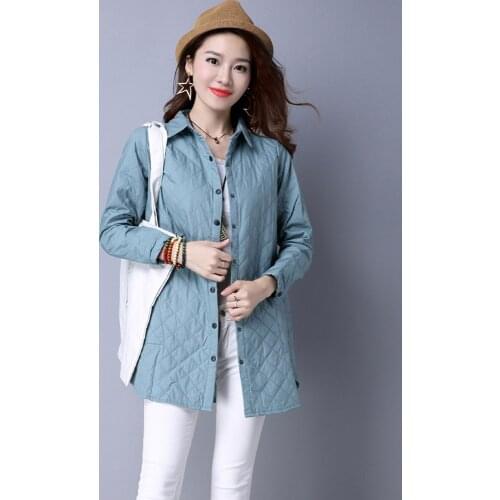 2019 New Cotton Coat Woman Winter Solid Color Parker Elegant Long Sleeved Jacket Single Breasted Elegant Loose Thin Cotton Coats