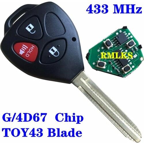 3 Buttons Remote Key 433MHz 4D67 G Chip FOB For 2005-2008 For Toyota Hilux FCC ID: MDL B42TA B41TA