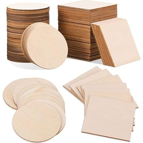 50pcs Blank Wood Slices 4x4 Inches Unfinished Wood Pieces Square and Round Wooden for DIY Coaster Arts Painting Staining Crafts