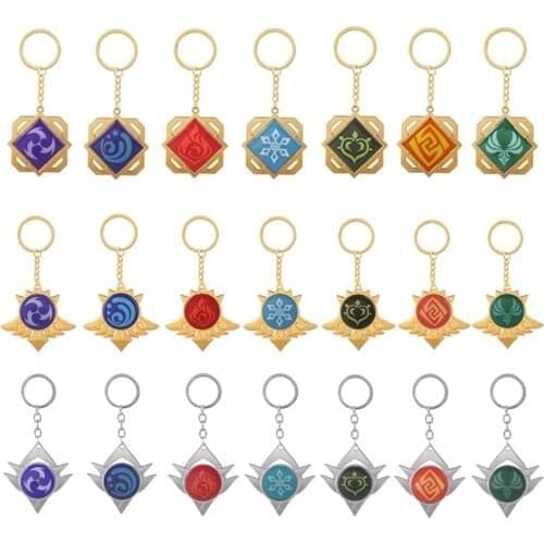 20PCS Genshin Impact Cosplay Keychain Mondstadt Liyue Snezhnaya Vision Keyring Eye of God 7 Element Pendant Women Men Jewelry