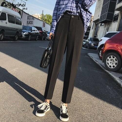 Casual Pants Women Spring Ankle-length Button-fly Straight Black Office Ladies Elegant Fashion Drape All-match Female Chic New