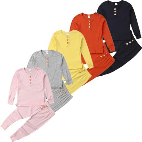 Citgeett New Arrivels Autumn Kids Baby Boys Girls Long Sleeve Tops T-shirt Pants Leggings Outfits Fall Solid Sleeping Wear Set