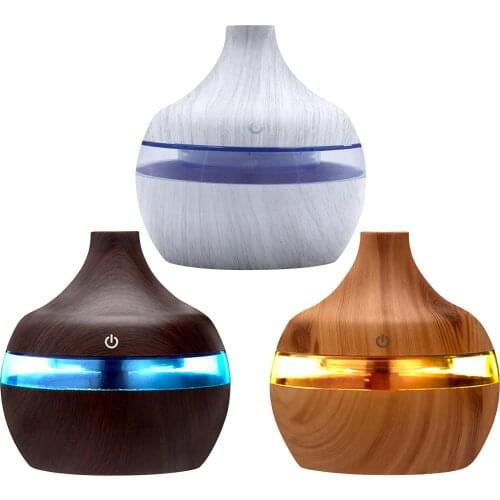 300ML Essential Aroma Oils Diffuser 5V Electric Humidifier Wood Grain Colorful Luminous Air Humidifier USB Mini Mist Maker