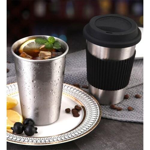 Stainless Steel Coffee Cups Straws Mugs Silicone Lid Anti-scald Milk Tea Cup Ice Drinking Handy Cup Outdoor Portable Beer Mug