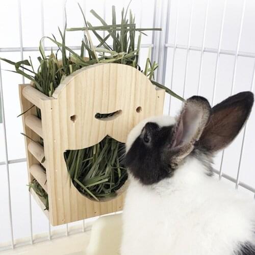 Rabbit Hay Feeders Rack Bunny Grass Food Dispenser Wooden Hay Food Bin forSmall Animal Rabbit Chinchillas Guinea Pig Hamsters