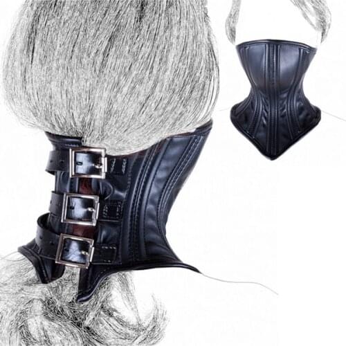 Cartilage Corset Unisex Collar Lockable Leather Half Face Mask Bed BDSM Restraint Slave Fetish imprison Adult Game Sex Toys