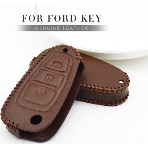 Leather Car Key Case Cover for Ford Kuga Galaxy Focus MK3 MK4 Ranger Fusion Fiesta MK8 MK7 S Max Mondeo MK4 Mustang Explorer Key