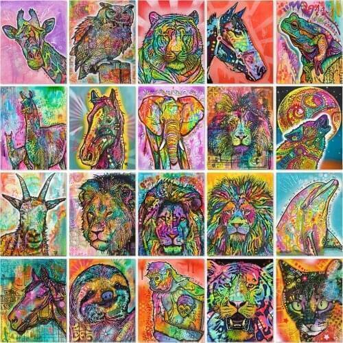 Colorful Abstract Animal Diamond Painting Tiger Lion Diamond Embroidery Wolf Elephant Cross Stitch Mosaic Horse Home Decor Gifts