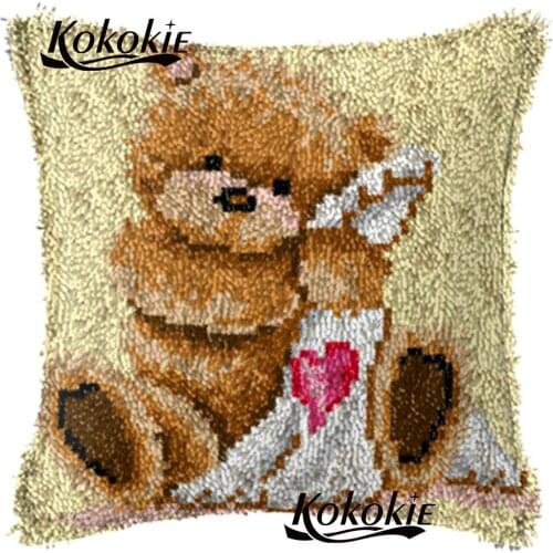 Latch Hook rug bear printed cushion mat Crocheting Rug Yarn Pillowcase cross stitch kits embroidery needlework sets