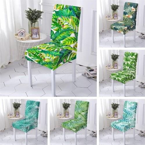 Leaf Printed Chair Cover Dining Elastic Chair Cover for Dining Room Spandex Sunbathing lounger Case Anti-dirty Cover 1/2/4/6pcs