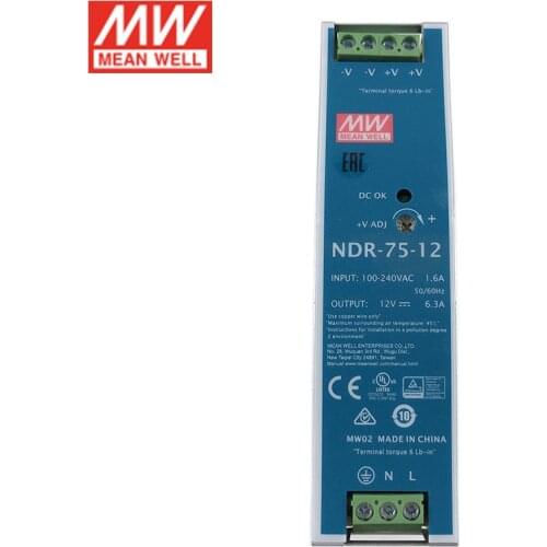 MEAN WELL NDR-75-12 75W 12V DIN Rail Switching Power Supply 110V/220V AC to 12V DC 6.3A Industrial Power Unit PSU Transformer