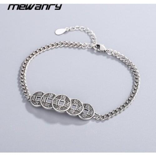 MEWANRY 925 Sterling Silver Bracelets New Fashion Vintage Creative Accessories Copper Coin Design Party Jewelry Birthday Gift