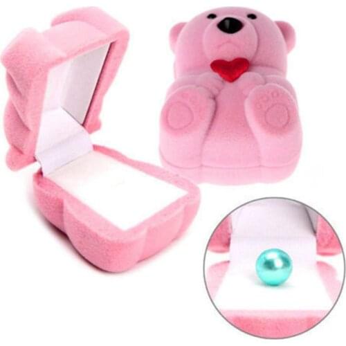 Cute Flocking Bear Shape Jewelry Box Jewelry Casket Organizer Ring Box Jewelry Organizer Display Jewelry Case Box Gift Holder