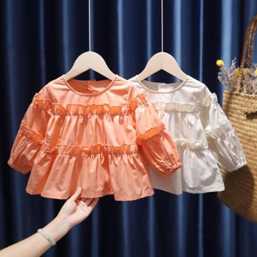 Fashion Korean Loose Little Girls Puff Long Sleeve Shirt Baby Girl Toddler Blouse Tops Autumn Infant Children Kids Costume Gifts
