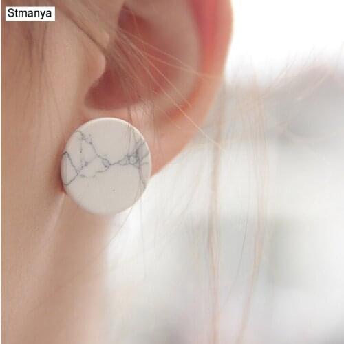 Trendy Fashion Punk Man-Made Faux White Black Geometric Simple Marble Stone Triangle Round square Stud Earrings #12112