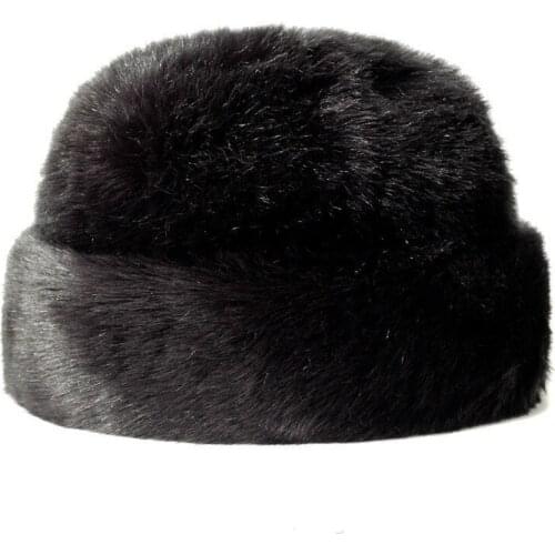 Men Faux Mink Fur Russian Cossack Hat Ushanka Winter Warm Black Hat
