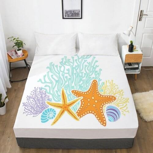 1 PCS 3D Printed Starfish And Corals Soft Fitted sheet With Elastic Band solid Bed Sheet Cover-Wrinkle Abrasion Resistant Sheets