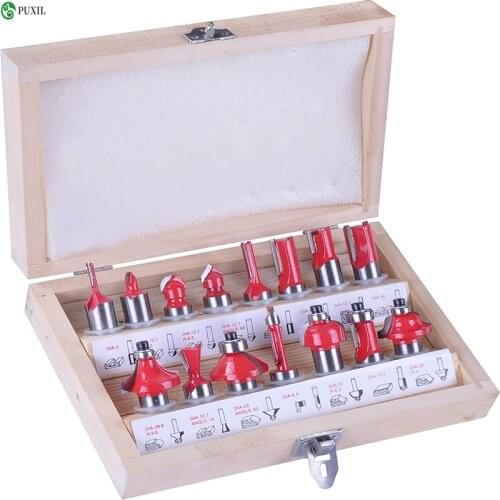Direct selling 15-piece woodworking milling cutter woodworking knife set wooden box set 1/4 / 1/2 handle fine edge knife