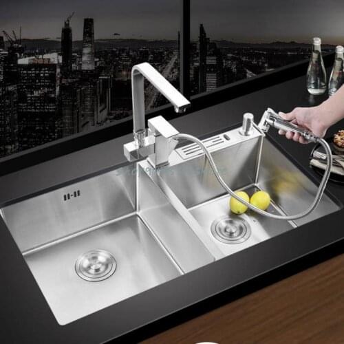 German Thickened Manual Sink Double Tank 304 Stainless Steel Sink Kitchen Sink Sink Set Under Counter Basin