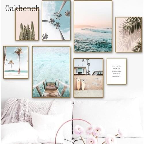 Landscape Wall Prints Coconut Tree Cactus Canvas Painting Sea Beach Poster Nordic Wall Pictures For Living Room Home Decoration