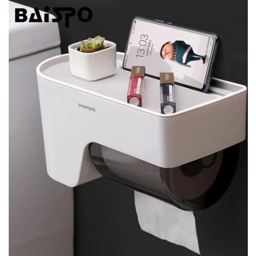 BAISPO Portable Toilet Paper Holder Waterproof Storage Box Wall-mounted Roll Paper Dispenser For Toilet Bathroom Accessories Set