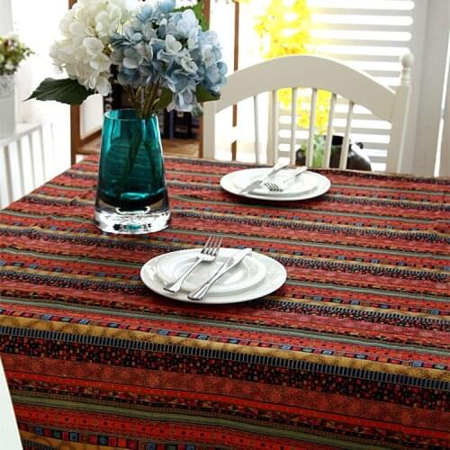 NIOBOMO 2018 Southeast Asian national style bronzing stripe cotton linen lace tablecloth for home tea table