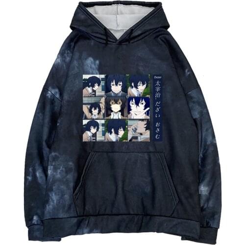Men Women Anime Clothes Bungo Stray Dogs Print Hoodie Funly Dazai Long Sleeve Hooded Fashion Tie Dye Sweatshirt Hoodies