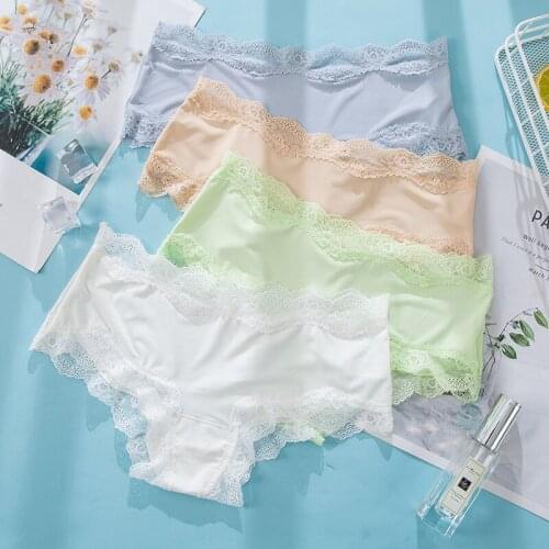 ZJX 2Pcs/Set Seamless Womens Panties Sexy Lace Beifs Cotton Crotch Solid Lingerie Nylon Soft Ice Silk Briefs Female Underwear