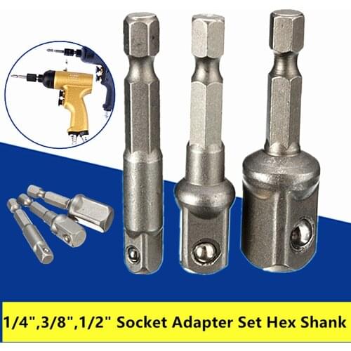 XNEMON 3Pcs 1/4" 3/8" 1/2" Hex Wrench Sleeve Extension Bar Drive Power Drill Bit Socket Driver Adapter Set