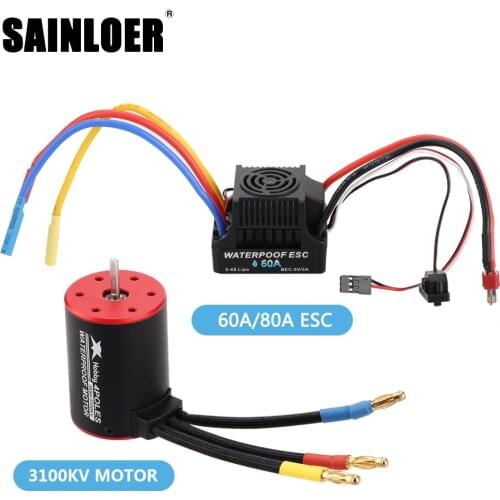 SAINLOER waterproof 3650 2300KV/3100KV/3900KV/4300KV/5200KV Brushless Motor & 60A 80A ESC Combo for 1:10 RC Car RC Boat Part