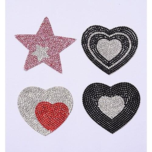1Pcs Fun Rhinestones Hot-melt drill Heart Diamond patch Iron on Sewing Crystal Applique For Jeans Clothing Decorations