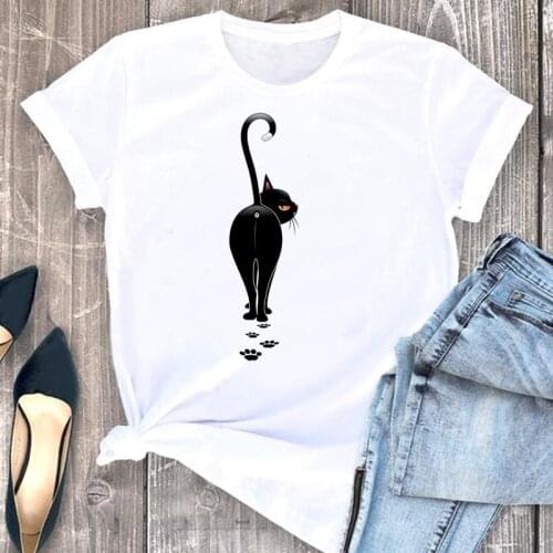 Women Clothes Cat Funny Ladies 2021 Cute Cartoon Fashion Short Sleeve Summer Print Tshirt Female Tee Top Graphic T-shirt