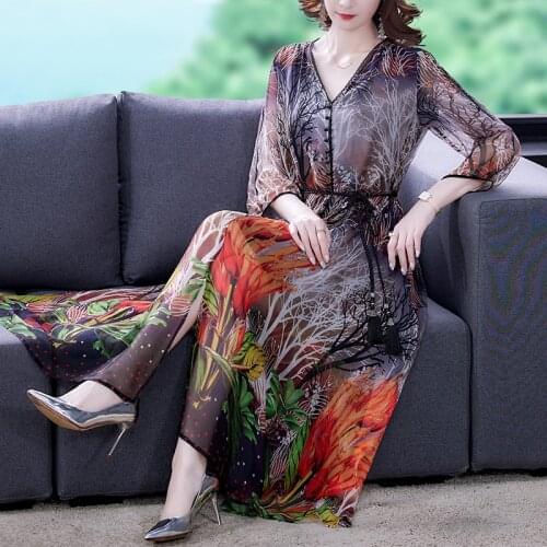Women Boho Floral Mulberry Silk Beach Maxi Dress Spring Summer Vintage Casual Chiffon Midi Dress Elegant Bodycon Party Vestidos