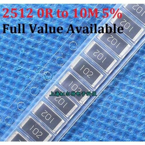 100pcs 2512 10K ohm 5% 0R to 10M 10R 100R 220R 330R 470 ohm 1K 2.2K 10K 100K 0R 1R SMD Chip Resistor 2/3/4/5/6/7/8/9/R/K 180R