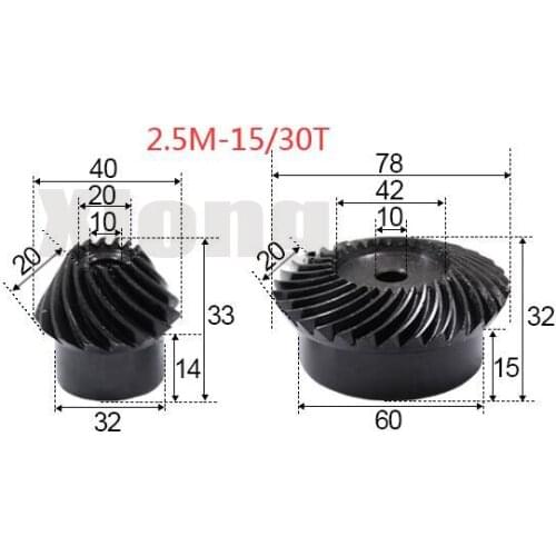 2.5M-15 / 30Teeths 1: 2 Ration Precision Spiral Bevel Gear Spiral Bevel Gear 0.9g