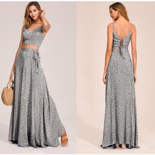 2021 Summer Suspender Skirt Ladies Sexy Two-piece Long Skirt Fashion Printed Suspender Long Skirt Lady Suspender Dress Suit New
