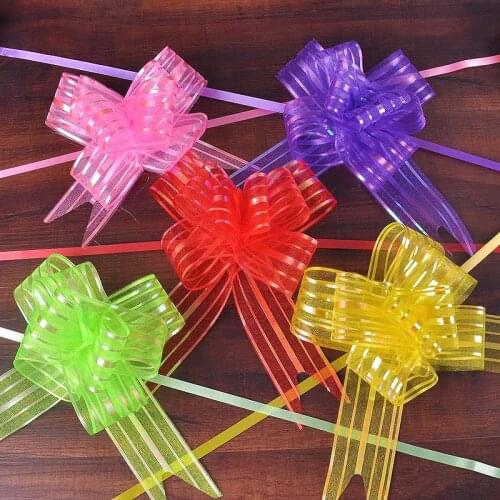 5pcs/lot Large Organza Pull Bow-Tie Ribbon Bowknot Jacquard Stripe Flowers for Craft Wedding Christmas Decoration Gift Packing