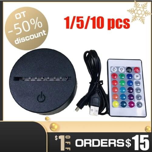 Acrylic 3D LED Lamp Base Table Night Light Base LED 7 Color-Adjust ABS USB Remote Control Lighting Base for Home Bedroom Decor