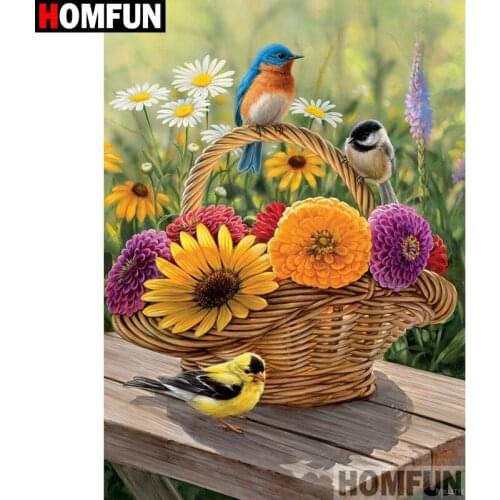 HOMFUN Full Square/Round Drill 5D DIY Diamond Painting "Birds and flowers" Embroidery Cross Stitch 5D Home Decor A07725
