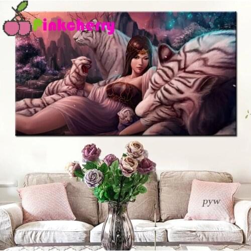DIY Diamond Painting Cross stitch White tiger girl 5D Square Round Diamond Decoration Customizable Wall Art Decoration k701