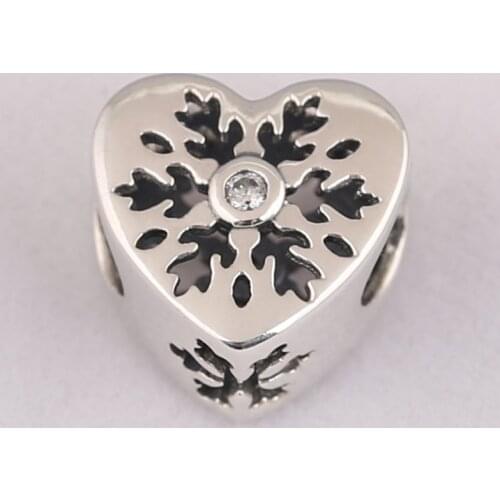 Authentic S925 Silver Bead fit Lady Bracelets & Bangles SSnowflake Heart Charm Clear CZ DIY Jewelry