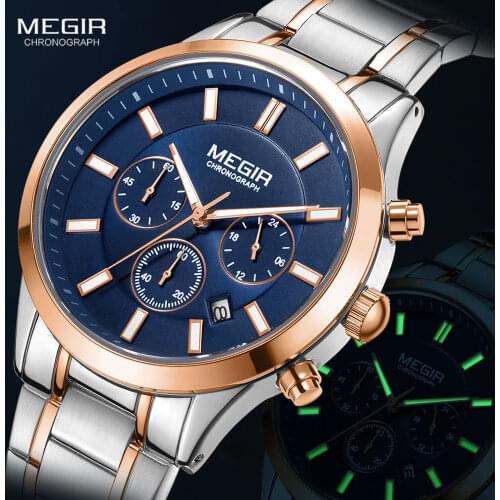 MEGIR Watches for Men 2021 New Chronograph Quartz Watch Luxury Stainless Steel Wristwatch Man Relogios Masculino часы мужские
