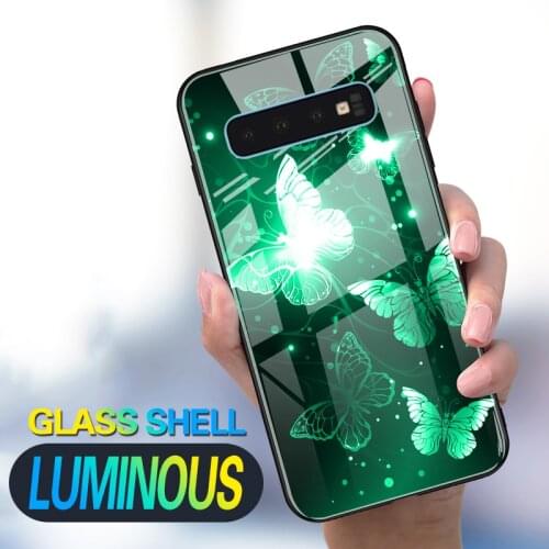 3D Flower Luminous Glass Case For Samsung Galaxy S8 S9 S10 Plus Light Glow Silicone TPU Cover For Samsung S10E