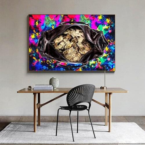 DDWW Modern Pop Purple Money Bag Street Art Canvas Culture Money Style Canvas Painting for Home Decor Wall Art Poster