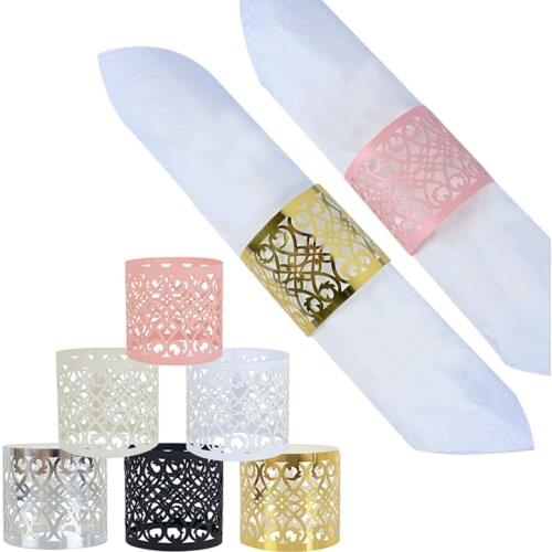 20pcs Gold Silver Hollow Paper Napkin Ring Holder Wedding Birthday Party Napkins Ring Decoration Festival Christmas Supplies