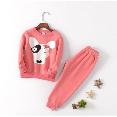 2017 new spring autumn Girls Kids Boys Cartoon plus velvet thick T-shirt + trousers comfortable baby Clothes Children Clothing