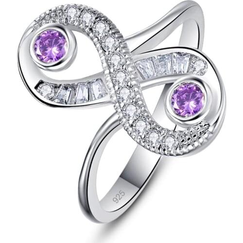 Lingmei Number Eight Shaped Unique Fashion WeddingRings Round Purple Gold White Zircon Silver ColorRing Size 6 7 8 9 Elegant