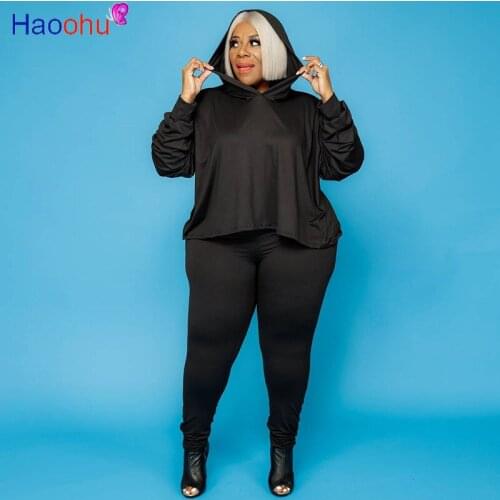 HAOOHU Active Sweatsuit Plus Size XL-5XL Womens Set Hooded Tee Tops Pants Matching Set Tracksuit Fitness Two 2Piece Set Outfit
