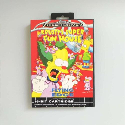 Krustys Super Fun House - EUR Cover With Retail Box 16 Bit MD Game Card for Sega Megadrive Genesis Video Game Console